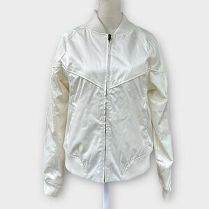New Nike Ivory Monochromatic Floral Print Bomber Jacket | Women’s Size Large